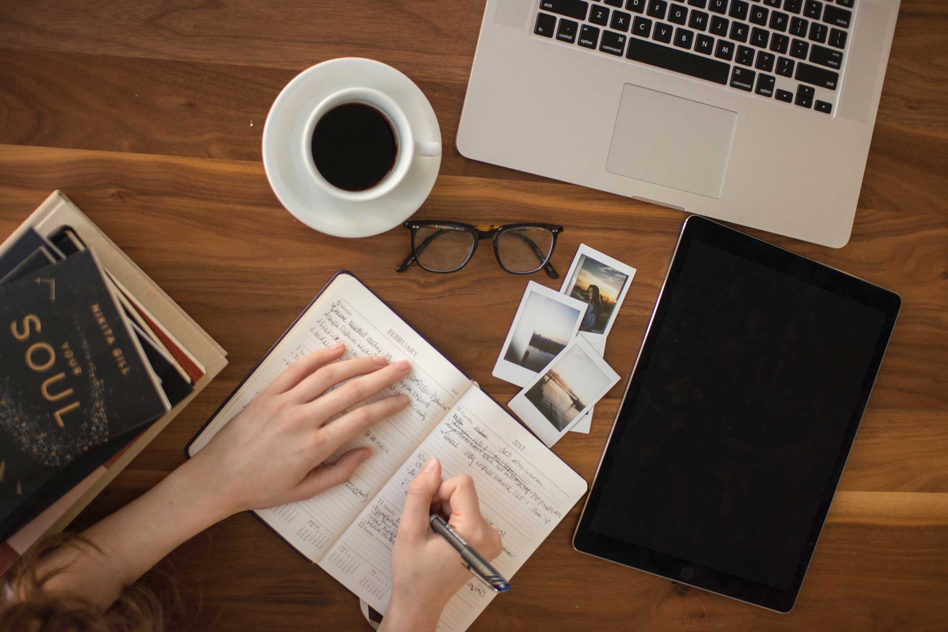 Desk covered with work items